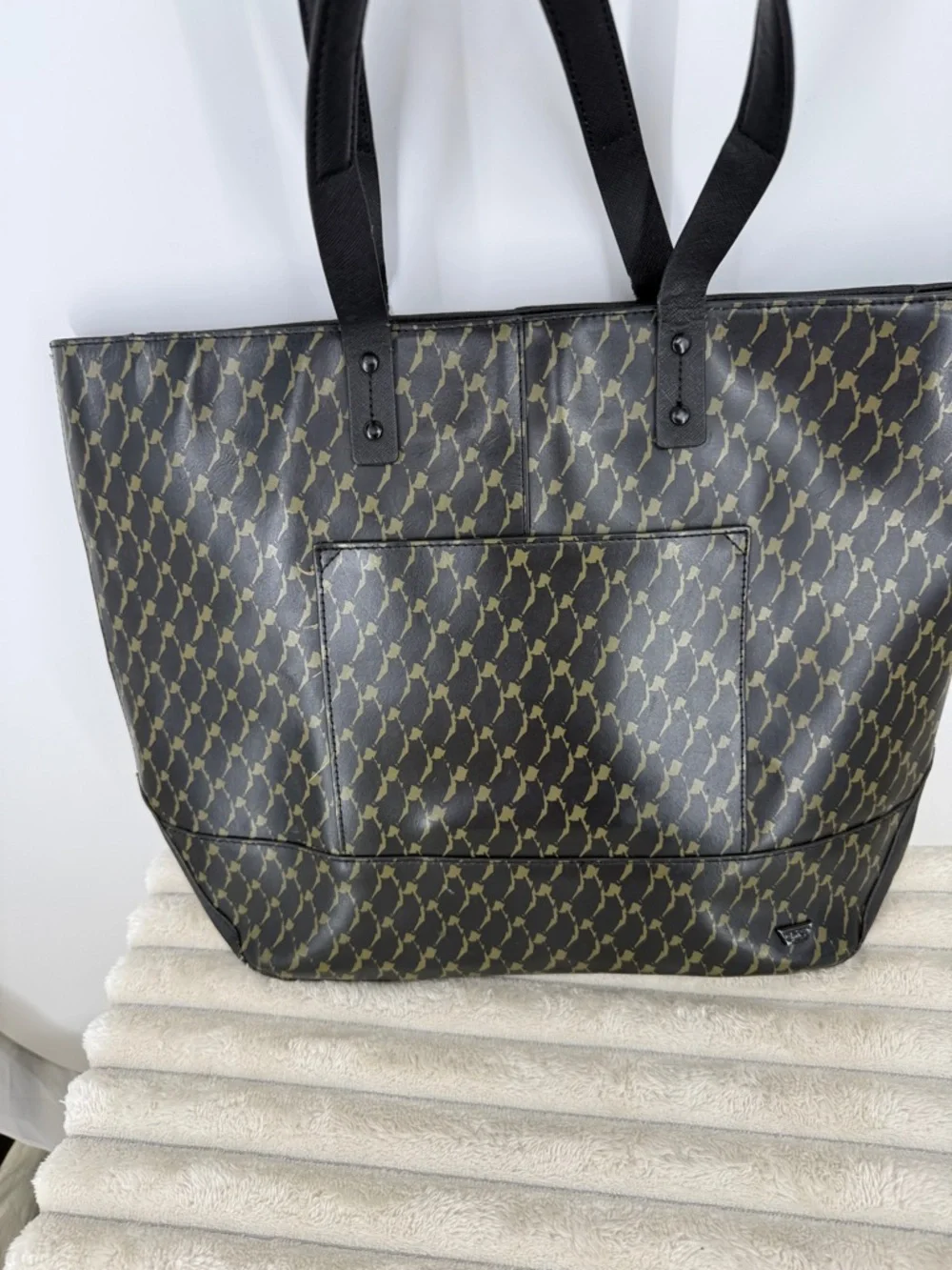 Anthropologie Joy Gryson Iiibeca Black Print Leather Reade Street Tote